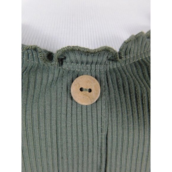 Green Ribbed Button Front Cami Tank Top Womens Medium Lettuce Hem - Picture 3 of 12